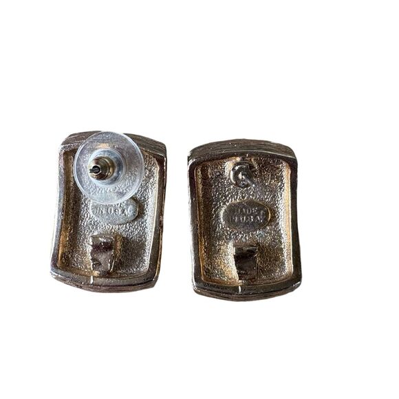 Rare Quality Turquoise Blue & Gold Enamel Post back Stud Earrings Made In USA - Picture 5 of 8